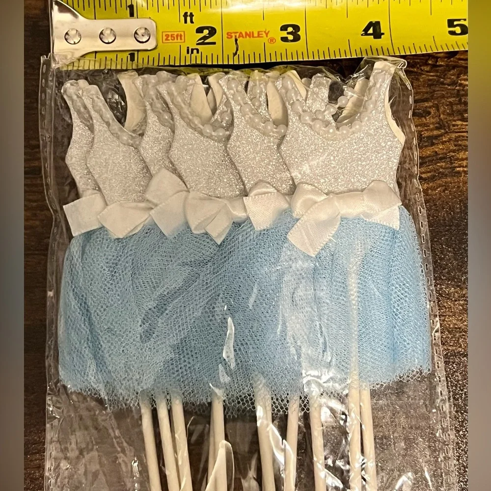 Blue Silver Ballerina Tutu Cake Topper for Girl Birthday Centerpiece Pack of 12
